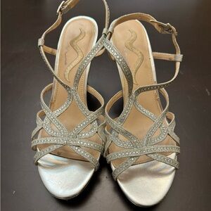 Sparkly silver studded 3 1/5 inch heels.